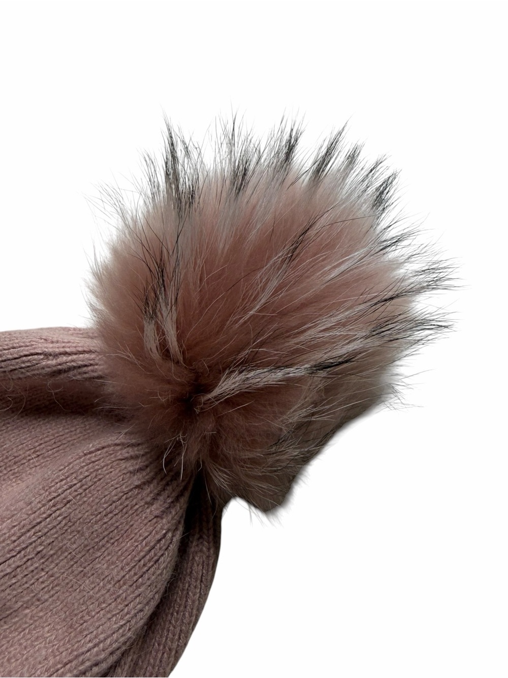 Women's Mauve Pink Rabbit Pom Beanie Hat in Dusty‎ Pink - Cozy Winter Accessory - Picture 4 of 6